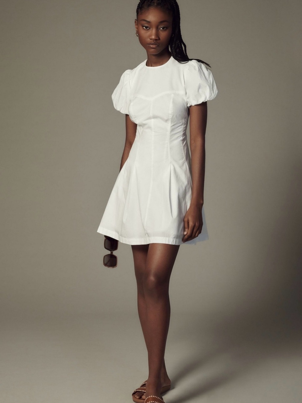 Maeve White Puff Sleeve Mini Dress